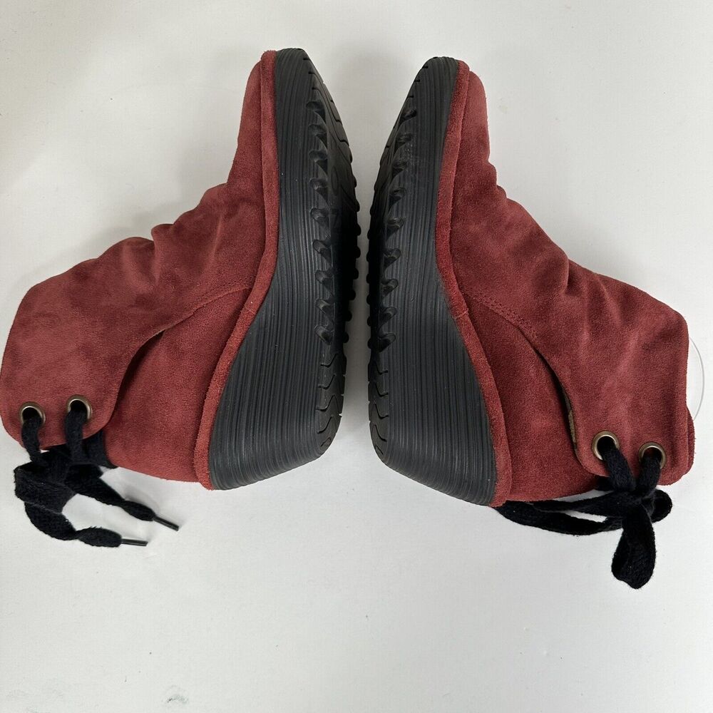 Fly London Yama Boots Burgundy Red Suede Leather‎ Wedge Heel Size EU 36 US 6-6.5 - Picture 6 of 11